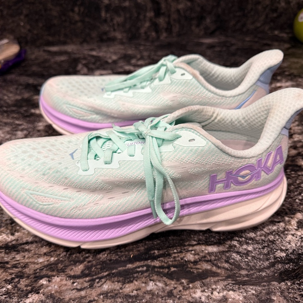 Hoka Green and Purple Athletic Shoes with Cushioned Midsole